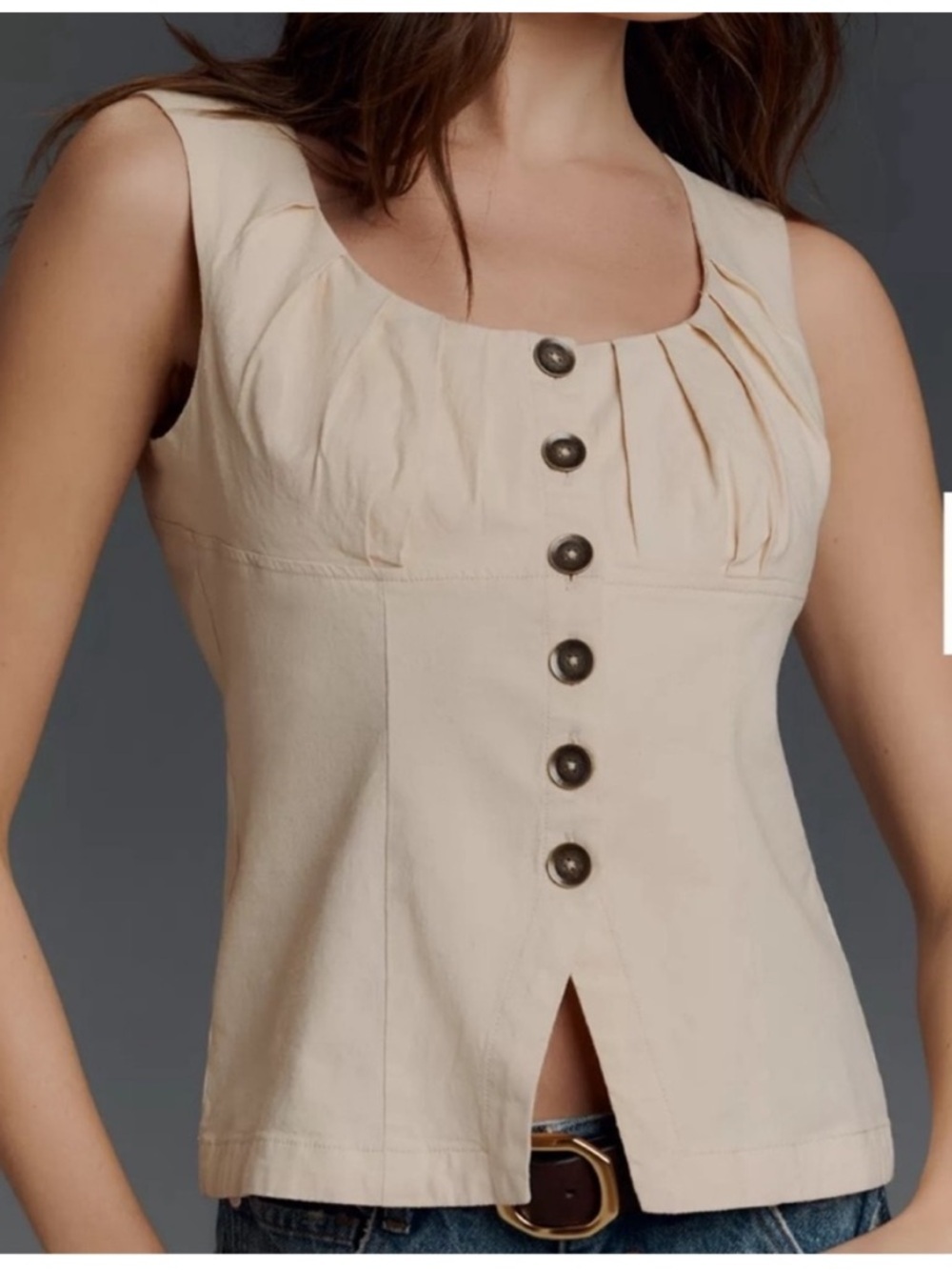 Anthropologie Cream Linen-Blend Sleeveless Button-Front Top XL - Picture 1 of 7